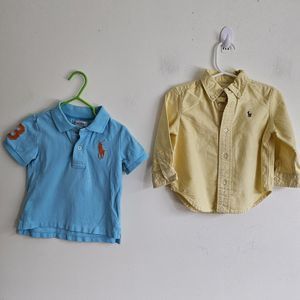 Ralph Lauren Polo baby boy 12m Blue Polo Shirt & YellowButton down shirt lot.